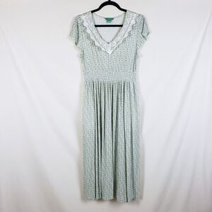 April Cornell Prairie Dress Womens M Green Floral Cottagecore Romantic Soft Girl